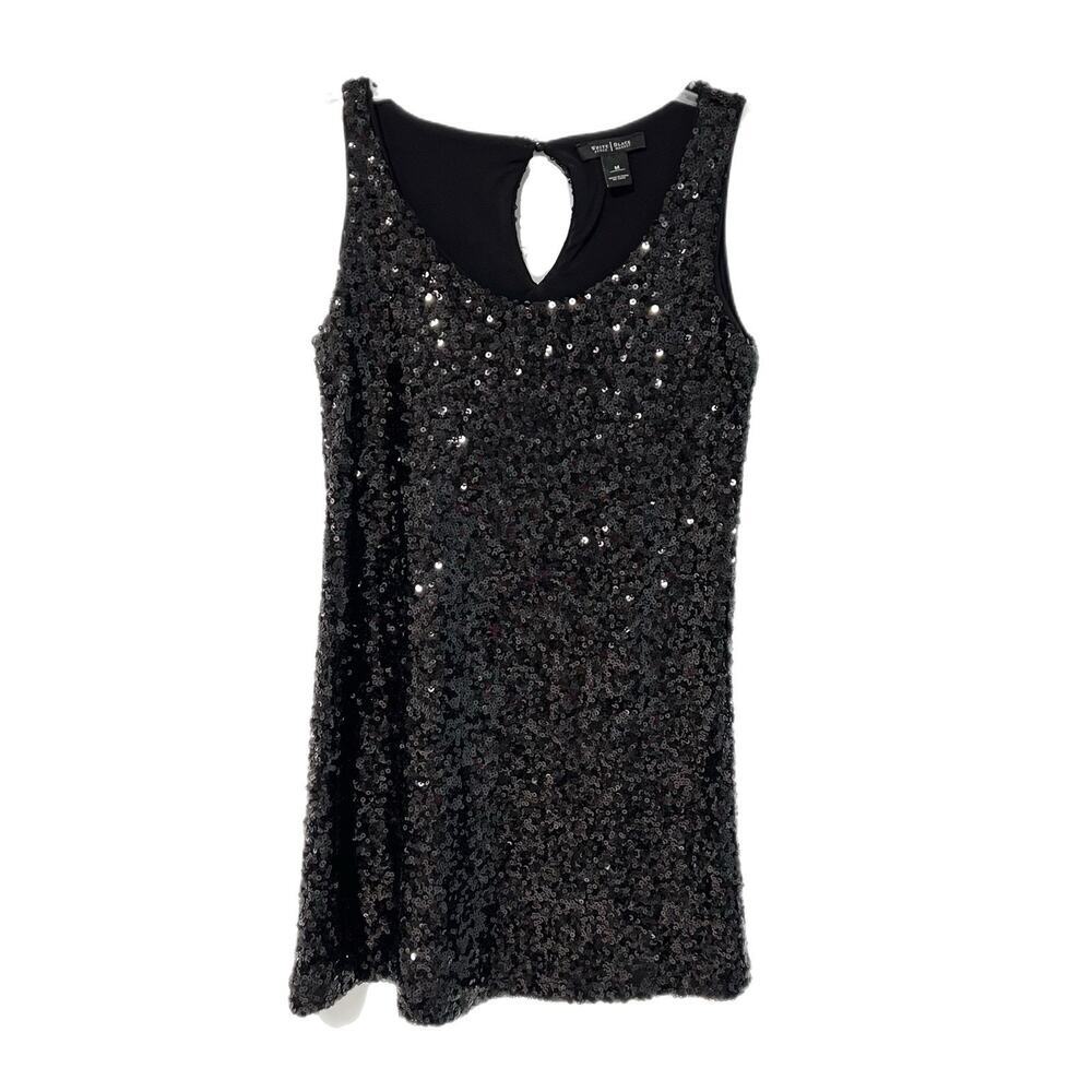 White House Black Market Black Sequin Mini Dress Medium LBD Party Holiday Formal